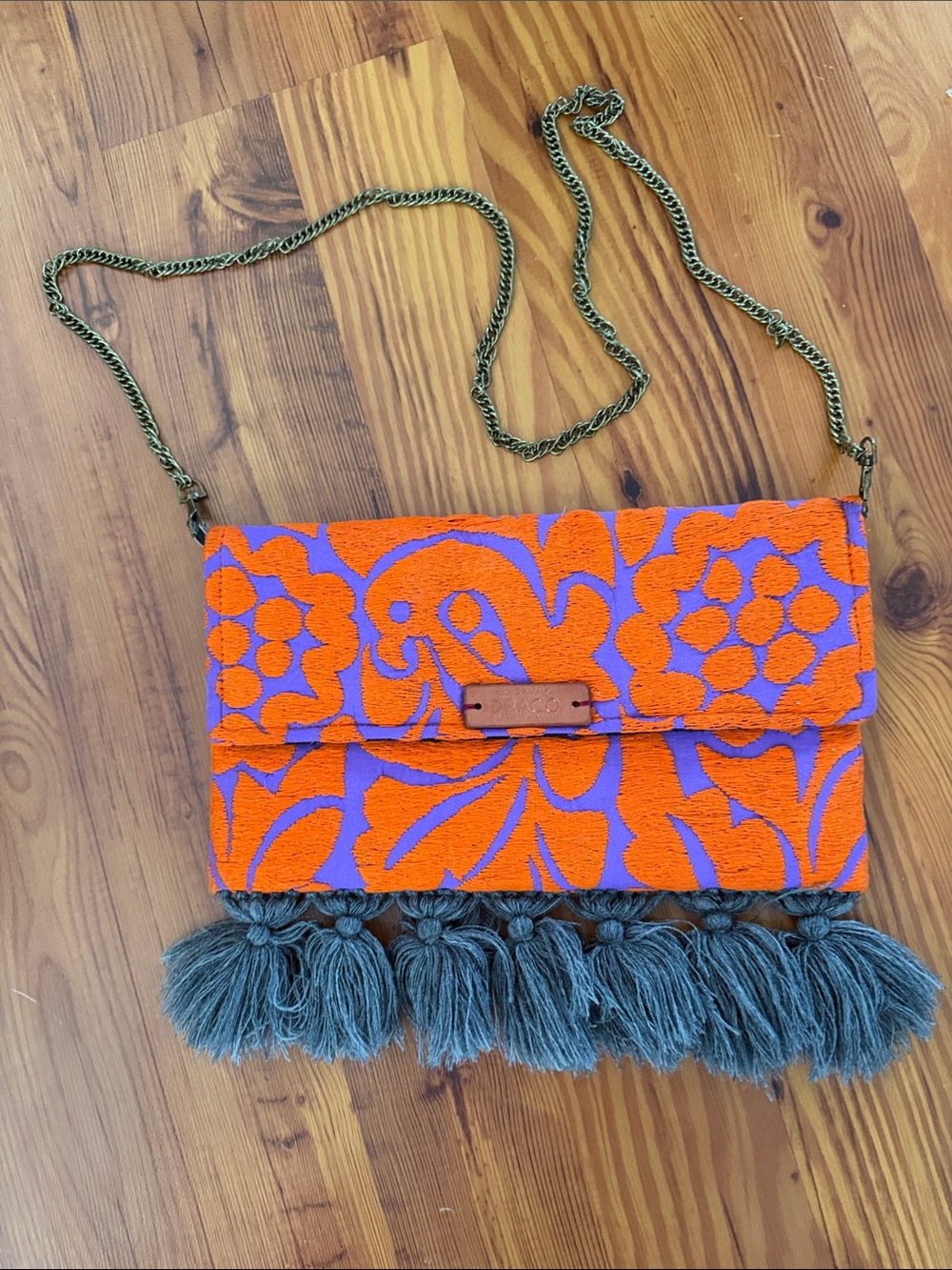 Draco Orange and Purple Tassel Crossbody Clutch